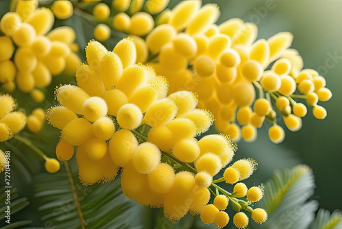 A beautiful Mimosa plant with large yellow flowers. Suitable for postcards on the theme of International Women's Day and spring holidays.