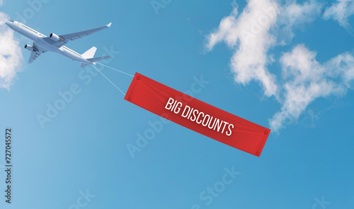 Promotion Airplane with banner horizontal, a red banner Sky background, with empty space for text, for advertising