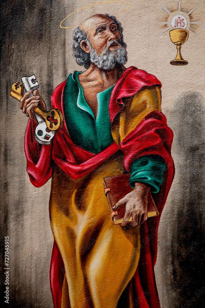 Obraz premium Fresco depicting Saint peter holding keys in Barletta, Italy