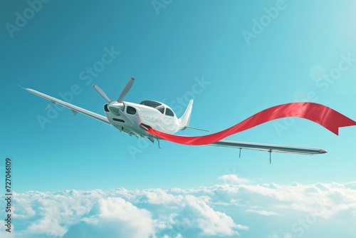 Promotion Airplane with banner horizontal, a red banner Sky background, with empty space for text, for advertising