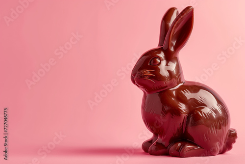 Sweet Easter Delight  Chocolate Bunny on Pink Background with Copy Space