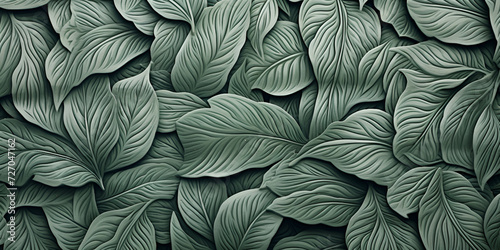 A green background with a pattern of leaves that says green ,Exotic leaves , 