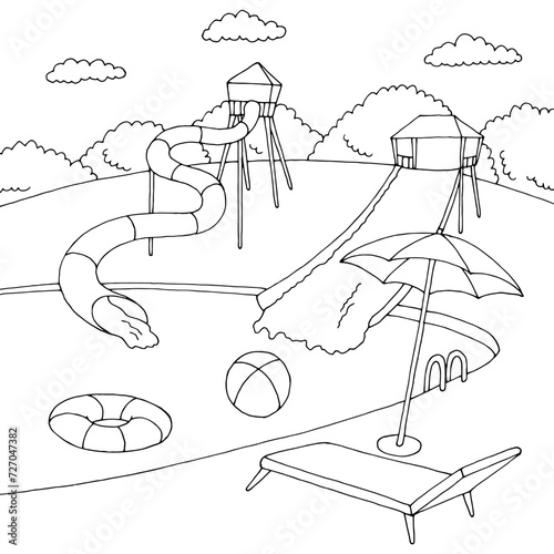 Aqua park graphic black white sketch illustration vector 