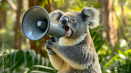 A Captivating Image of a Koala Holding a Megaphone.