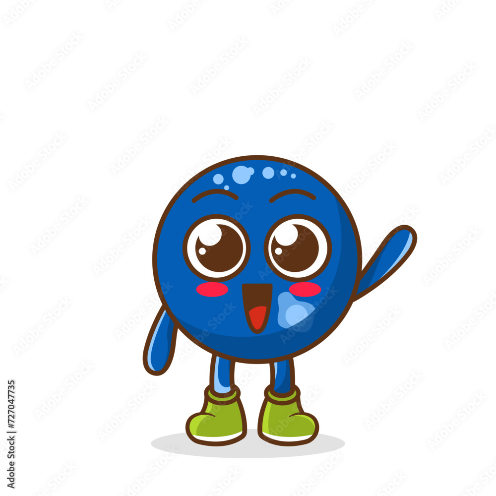 A happy blueberry waving its hands. Cute funny blueberry fruit waving hand character