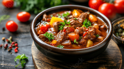 stew beef with vegetables goulash bowl photo