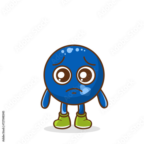Cute sad blueberry fruit character, blueberry character with sad emotion, face, depressive eyes