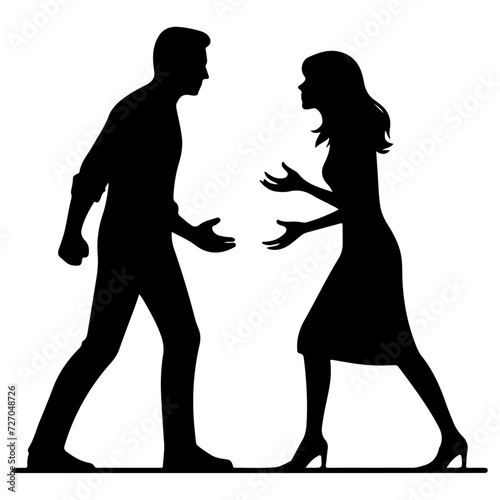 minimal Angry husband and wife couple quarreling, black color vector silhouette