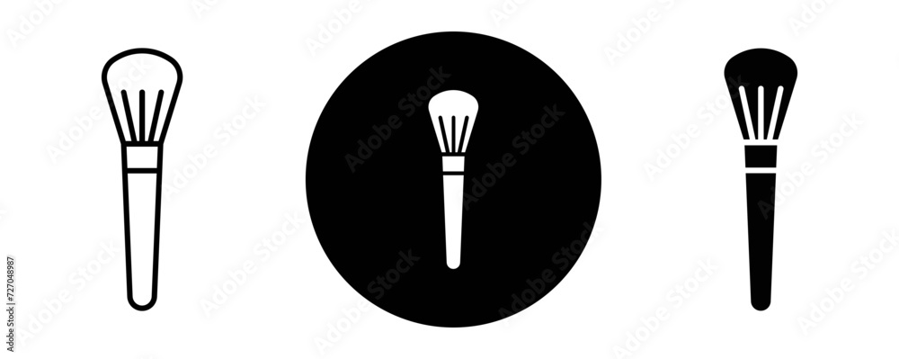 Obraz premium Inclined makeup brush outline icon collection or set. Inclined makeup brush Thin vector line art