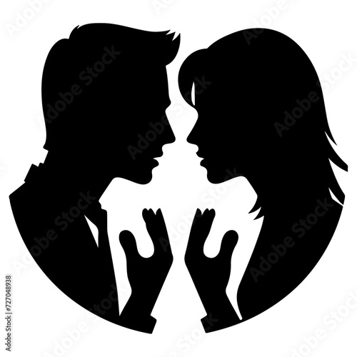 minimal Angry husband and wife couple quarreling, black color vector silhouette