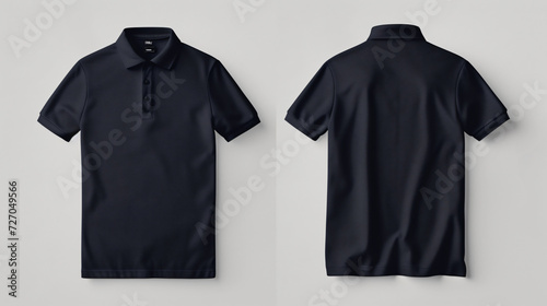 A stylish and versatile dark blue polo shirt mockup, perfect for showcasing your designs. With a sleek front and back view, this blank template allows you to easily customize the shirt to ma