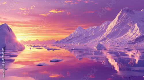 Icebergs in the evening atmosphere and beautiful colors from the sun.