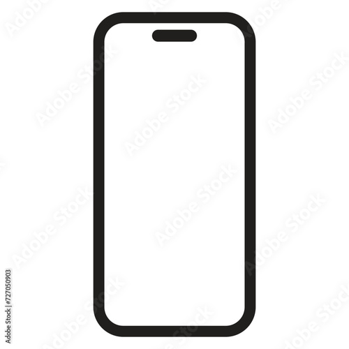 Icons for mobile devices. Smartphone with white blank screen and front camera isolated on white background. EPS vector illustration of Mobile phone with blank screen.