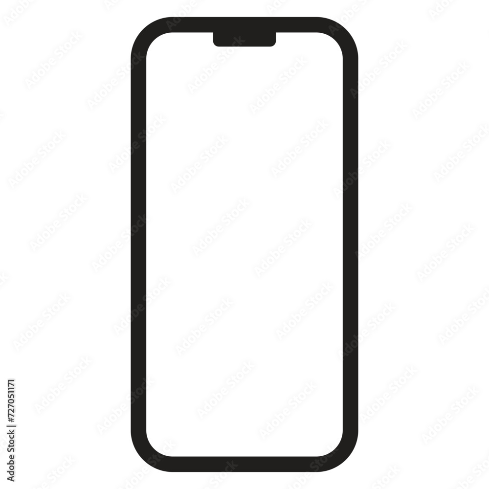 Icons for mobile devices. Smartphone with white blank screen and front camera isolated on white background. EPS vector illustration of Mobile phone with blank screen.