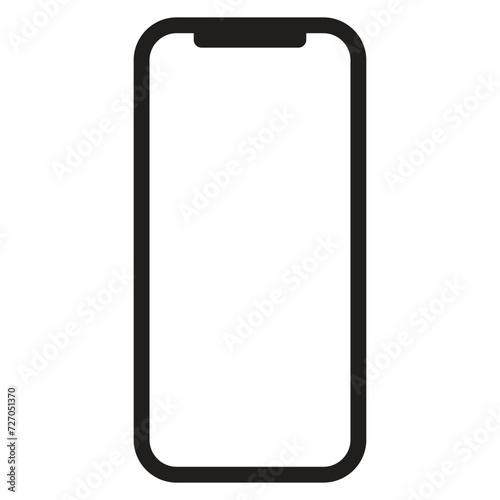 Icons for mobile devices. Smartphone with white blank screen and front camera isolated on white background. EPS vector illustration of Mobile phone with blank screen.