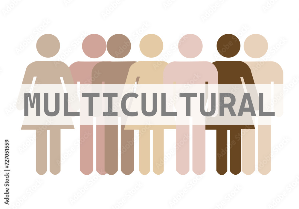 Fondo de personas de diferentes etnias con cartel multicultural. 