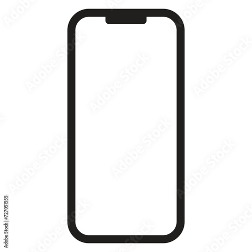 Icons for mobile devices. Smartphone with white blank screen and front camera isolated on white background. EPS vector illustration of Mobile phone with blank screen.