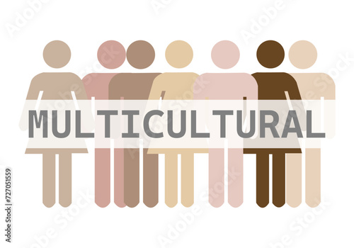 Fondo de personas de diferentes etnias con cartel multicultural. 