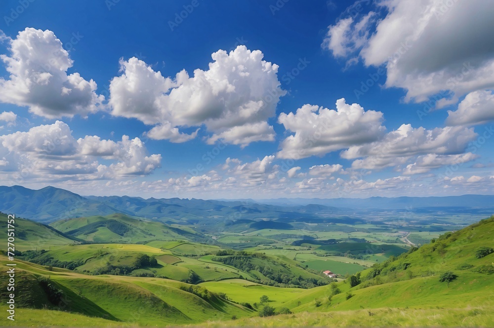 Beautiful view of landscape against blue cloudy sky Beautiful view of landscape against blue cloudy sky