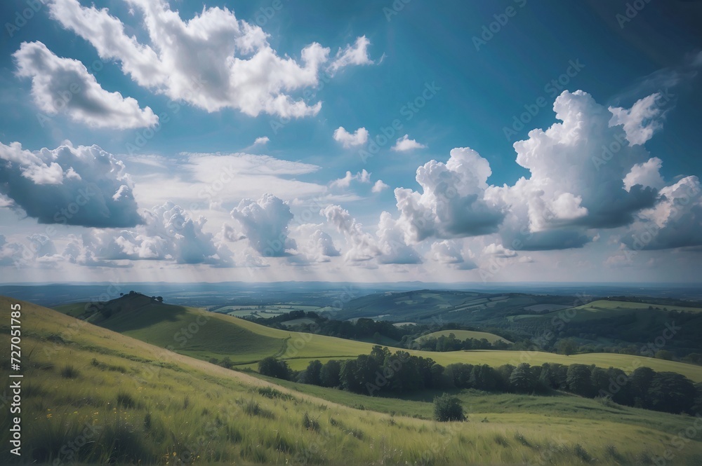 Beautiful view of landscape against blue cloudy sky
