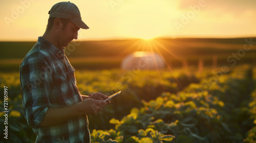 Modern farmers use technology to maintain and manage their farms, Smart farmer concept, generative ai photo