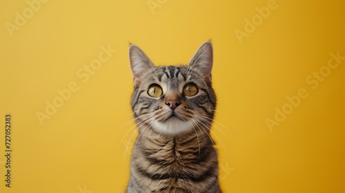 Cute kitty. A cute cat on yellow background. Birthday postcard.  © Creator