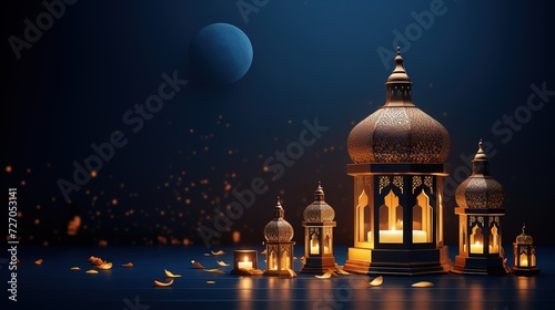 Ramadan Kareem Greeting Background Islamic 3d illustration design, generative ai © irvan