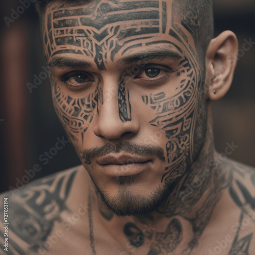 Twarz mężczyzny w tatuażach 