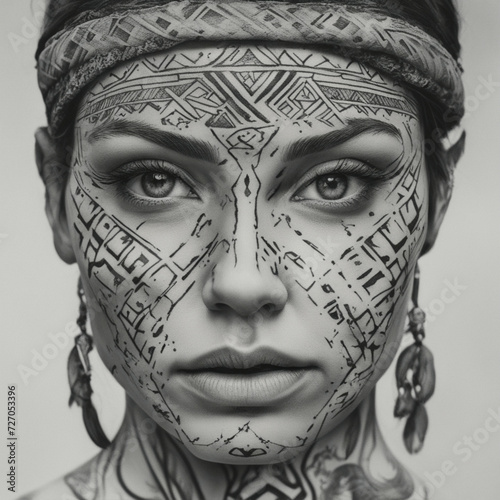 Twarz kobiety w tatuażach plemiennych