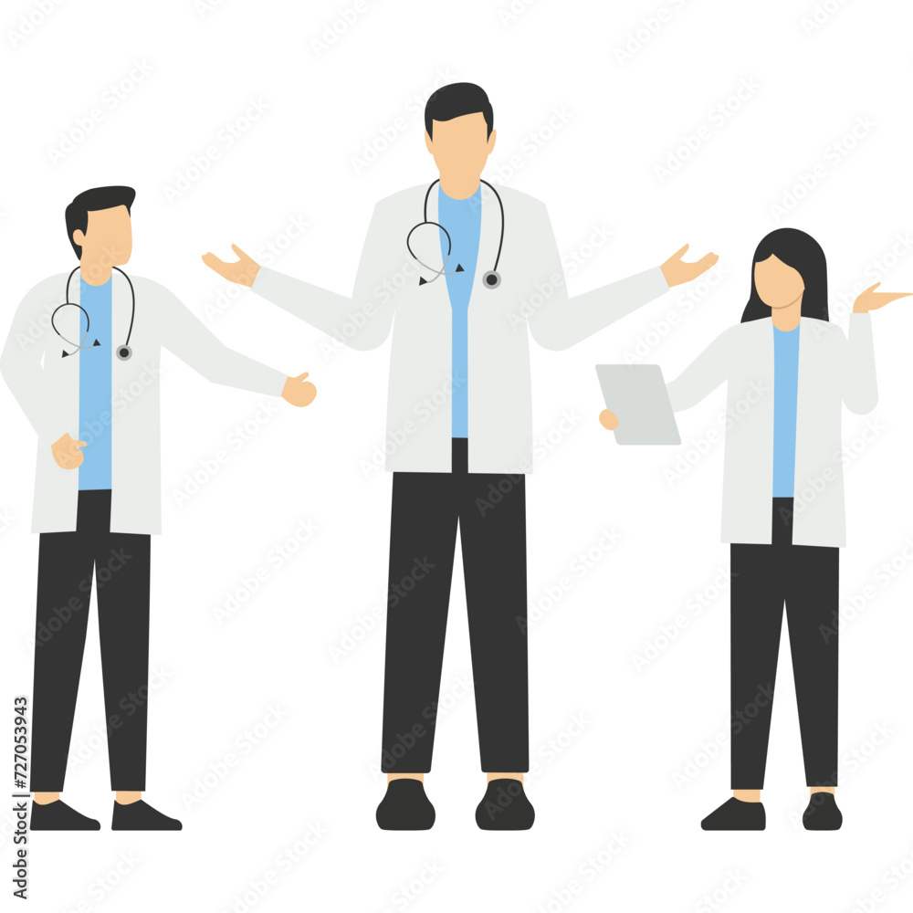 woman and doctors team medical staff portraits. Patient online searching therapist via smartphone. Mobile app to find a specialist, medical insurance, telemedicine. For banner, flyer, landing

