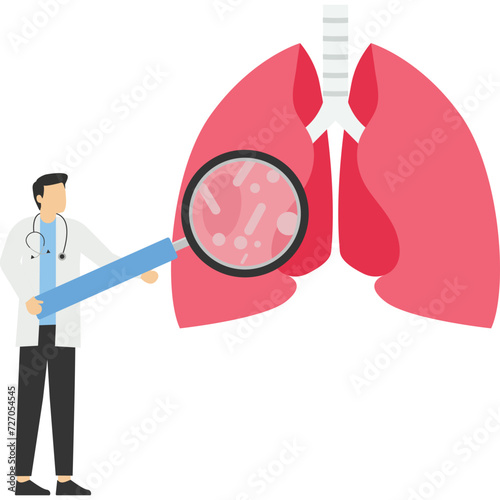 Lung inspection concept. Pulmonology of human illustration for website, app, banner. Fibrosis, tuberculosis, pneumonia, cancer, lung diagnosis doctors treat, scan. Patient health check up.

