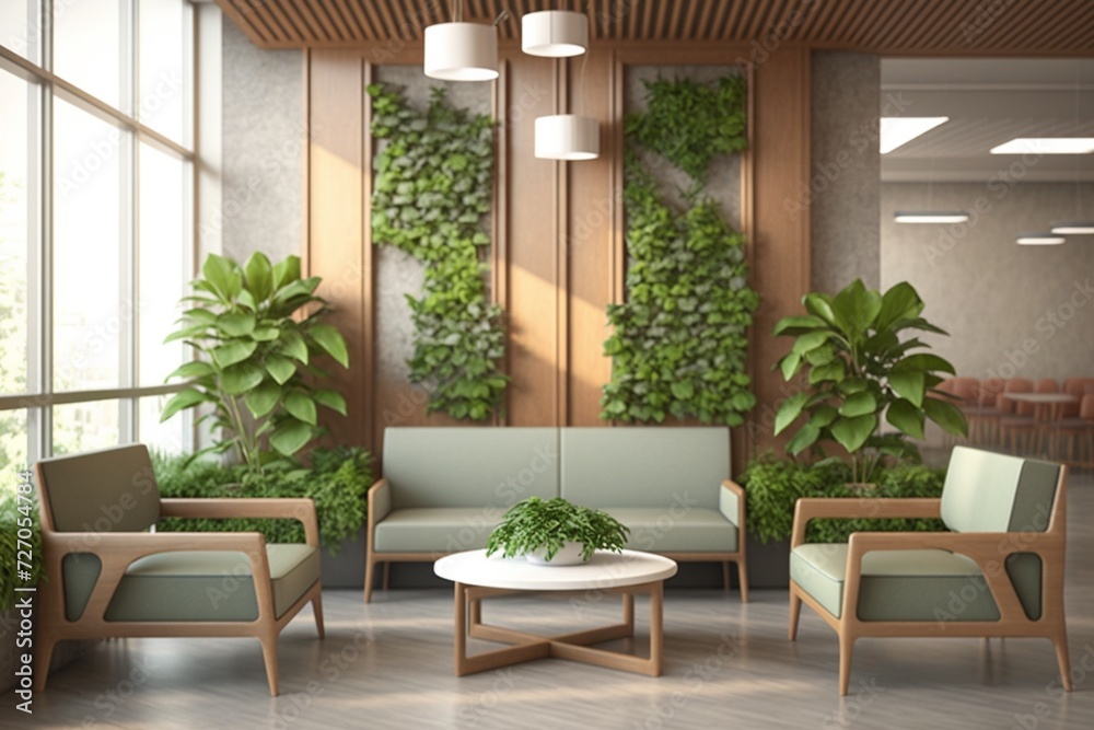 A modern hospital lobby with comfortable seating and greenery, symbolizing a welcoming environment for healthcare.