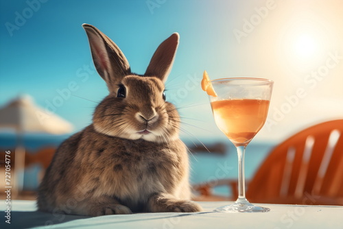 rabbit drinking a cocktail in summer sunny sea beach © dobok