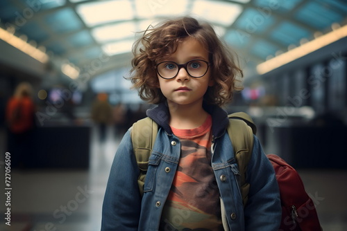 child girl wait alone in airport terminal photo