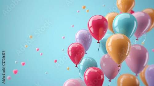 3d multicolored balloons background, space to copy