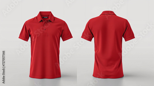 A captivating red polo shirt mockup featuring both front and back views. This blank template allows you to effortlessly showcase your own designs or logos. Perfect for professional attire or