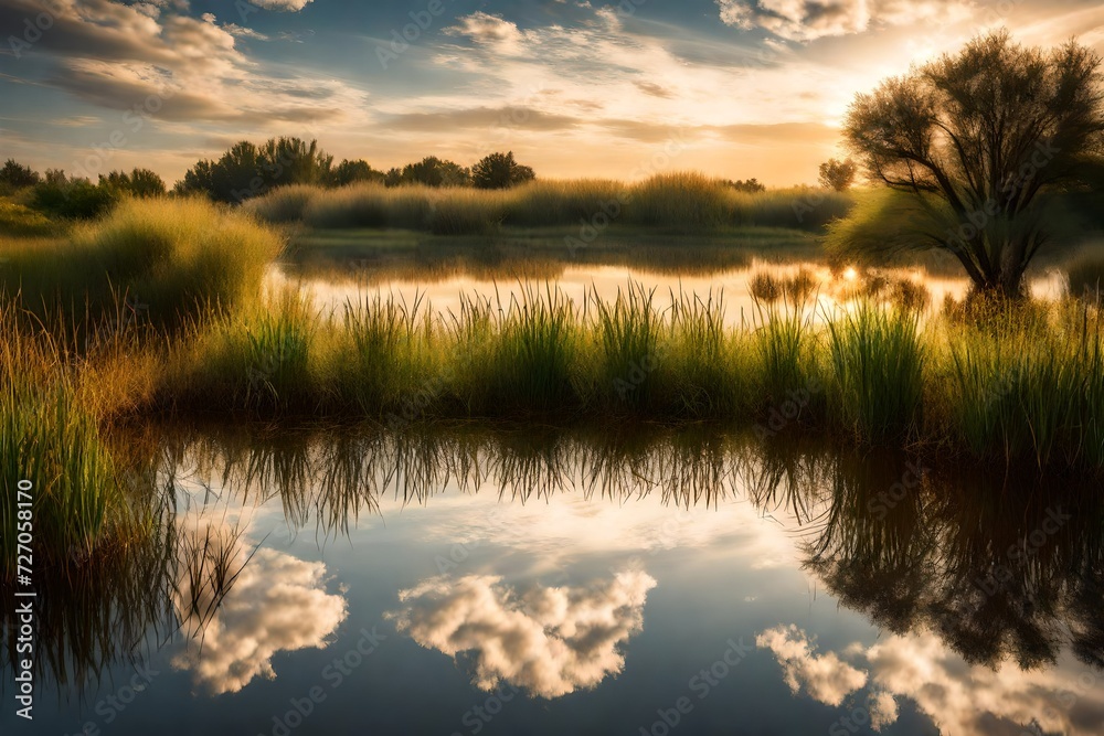 Fototapeta premium sunset over the river