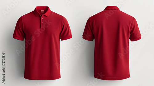 A captivating red polo shirt mockup featuring both front and back views. This blank template allows you to effortlessly showcase your own designs or logos. Perfect for professional attire or