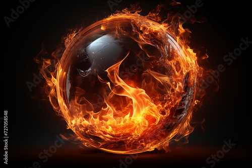 Glass ball burning in flames