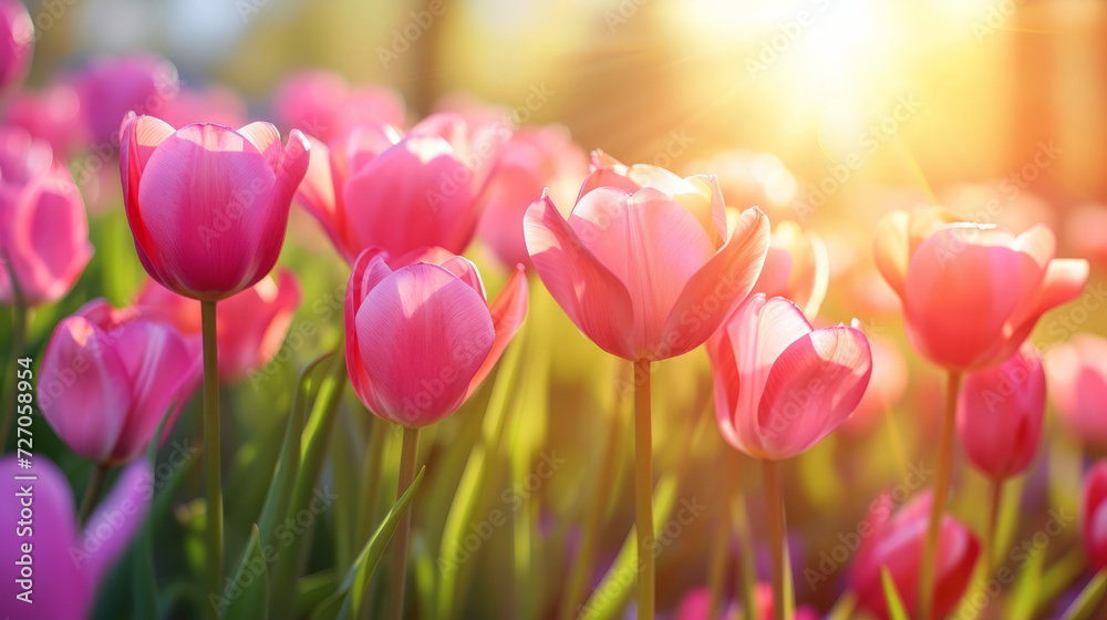 Tulips - Sunny Spring Background with Beautiful Nature