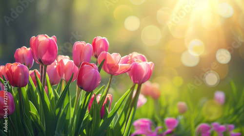 Tulips - Sunny Spring Background with Beautiful Nature