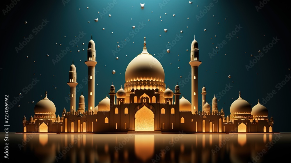 Ramadan Kareem Greeting Background Islamic 3d illustrator design, generative ai,