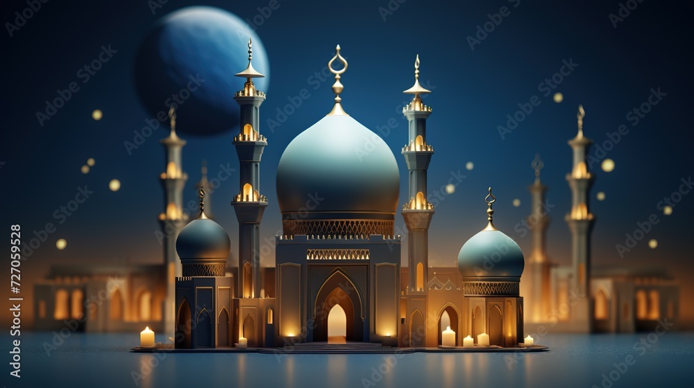 Ramadan Kareem Greeting Background Islamic 3d illustrator design, generative ai,