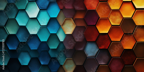 Retro black honeycomb graphic wallpaper hexagon colorful great design ,Realistic 3d render, abstract art colorful hexagon background. Neon color with hexagonal frame. Simple geometric shape ,3d Illust
