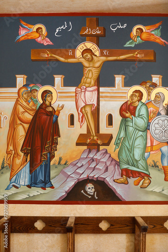 St Elie (Saint Elias) Greek orthodox church, Rabieh, Lebanon. Crucifixion painting