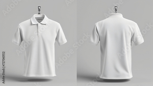 A versatile white polo shirt mockup, perfect for showcasing your own designs. This blank canvas allows you to easily customize the front and back, making it ideal for branding and promotiona photo