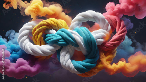 Colorful ropes knotted together with smoke