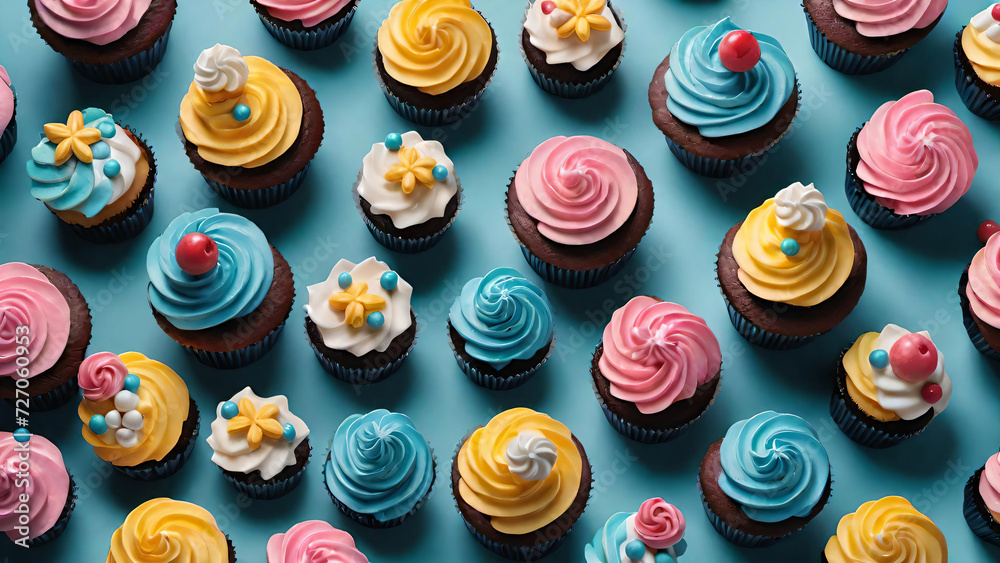 Top view of colored cupcakes Top view of colored cupcakes