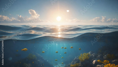Half underwater view with susnet © Creuxnoir