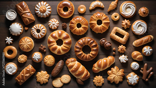 Top view of various pastries